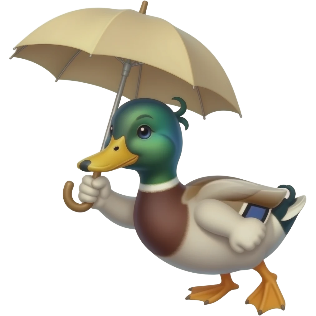 a duck with a parasol in the air emoji