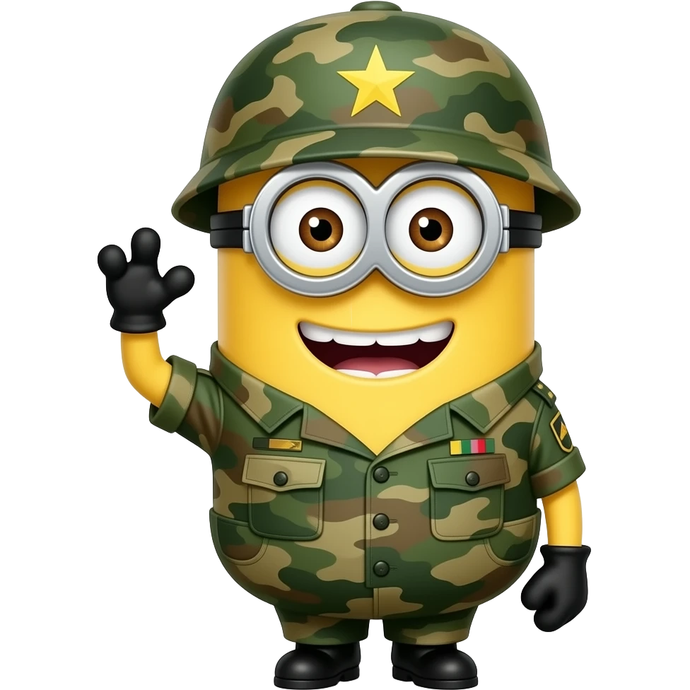 Minion in army uniform waving emoji
