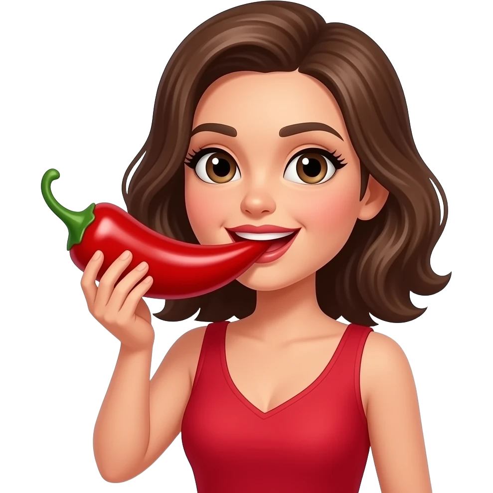 red cloth woman eating very larger Chilli emoji