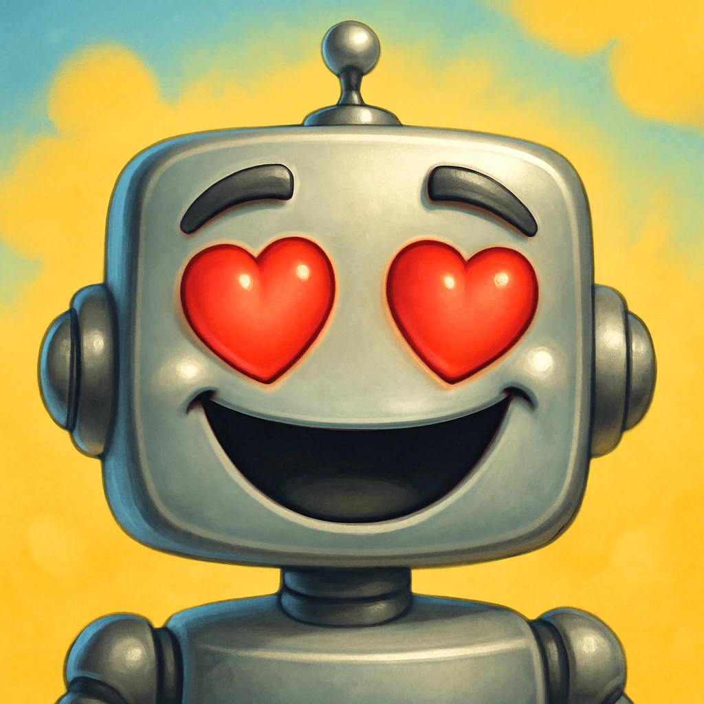 a happy robot face with heart eyes emoji
