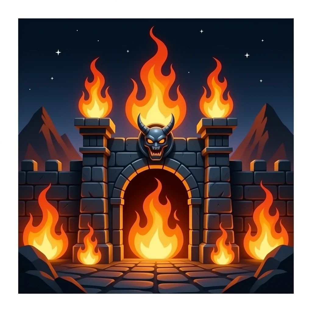 Gates of hell with flames and Hades sign emoji