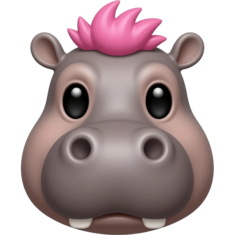 hippo with pink hair face front view emoji