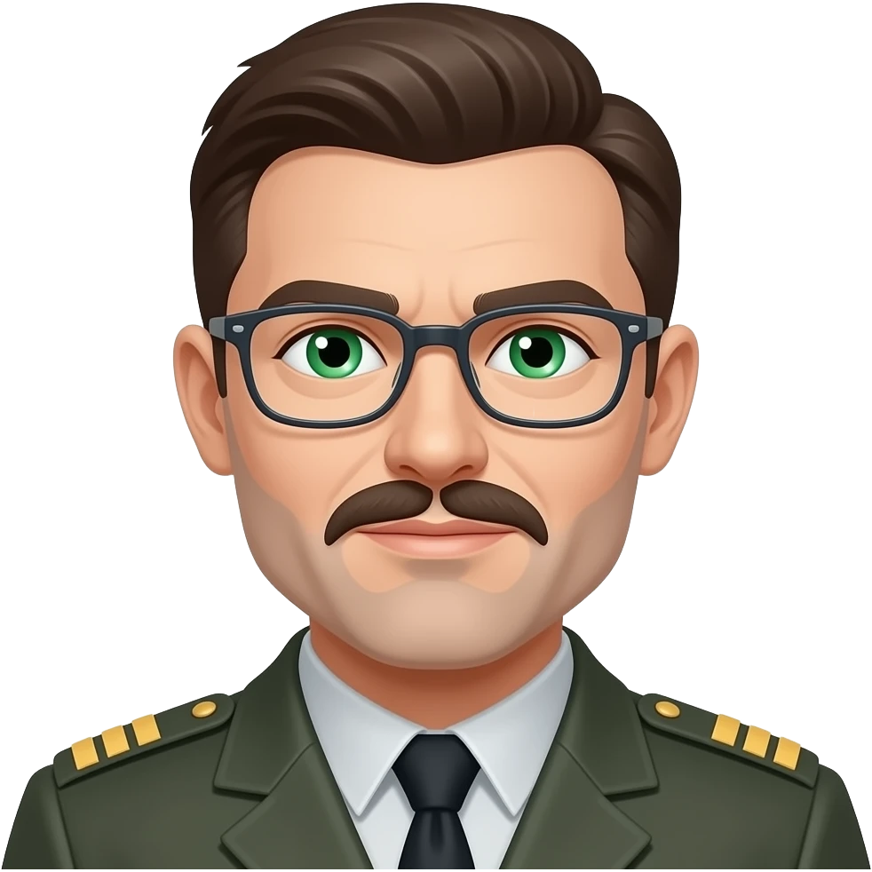 Lieutenant Commander, Green eyes, no mustache or beard and glasses. emoji