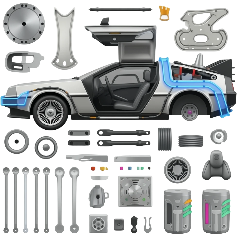a delorean in spare parts emoji