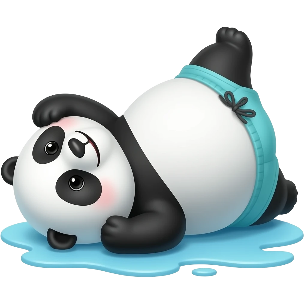 A panda that is rolling over wearing swim pants emoji