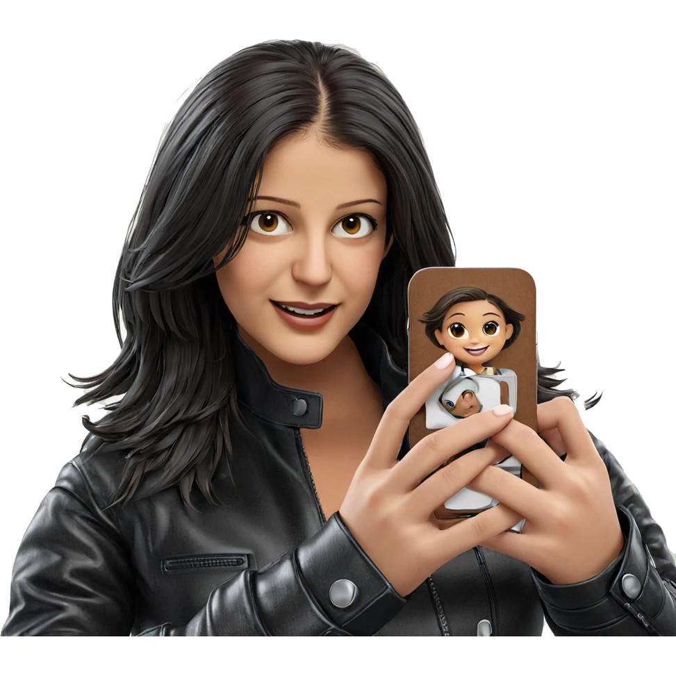 smiling girl in leather jacket emoji