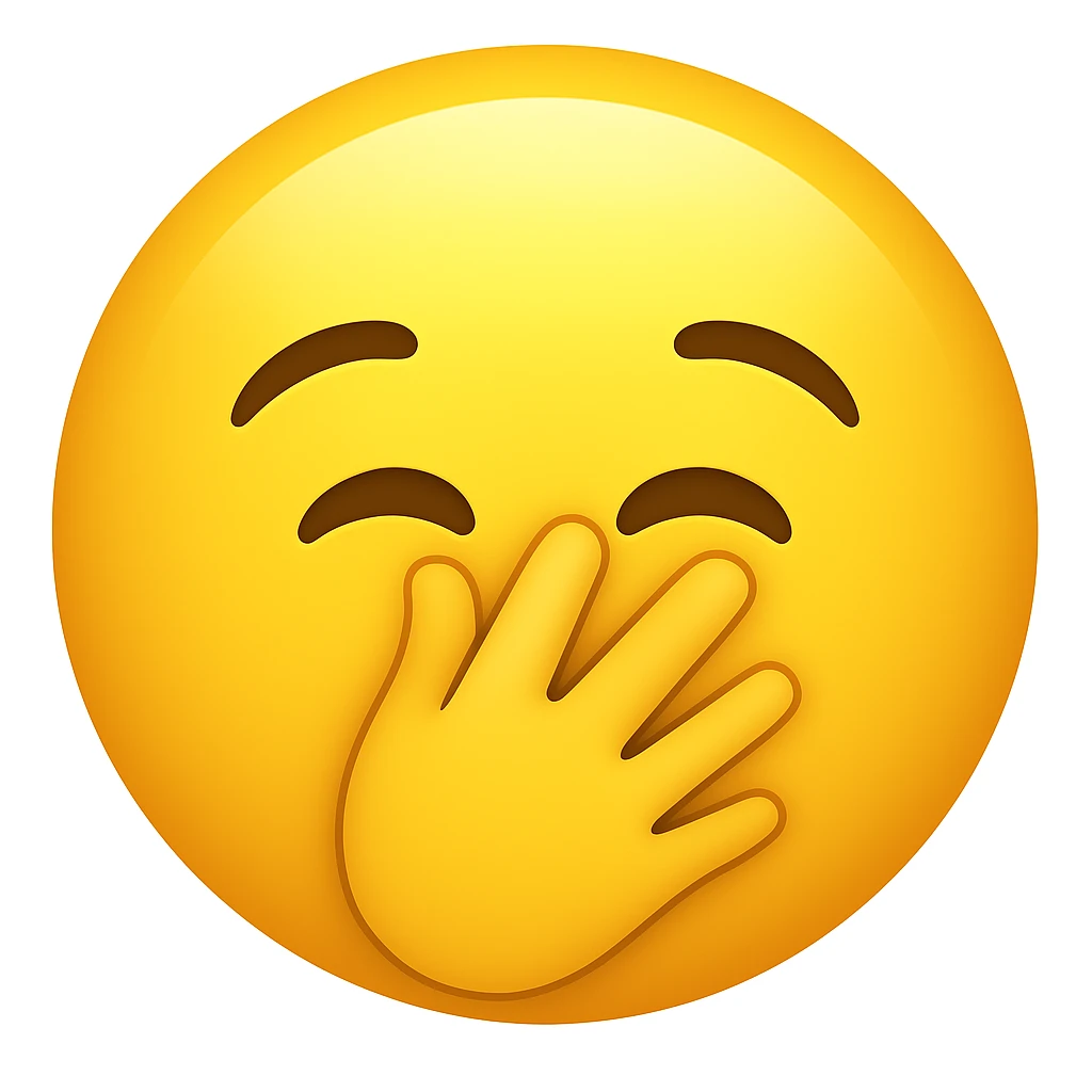 Create a yellow circle emoji inspired by the reference image, featuring a face covering its mouth with three fingers in a classic emoji style. The emoji should have the typical yellow circle base and simple, clear facial features consistent with classic emoji design. emoji