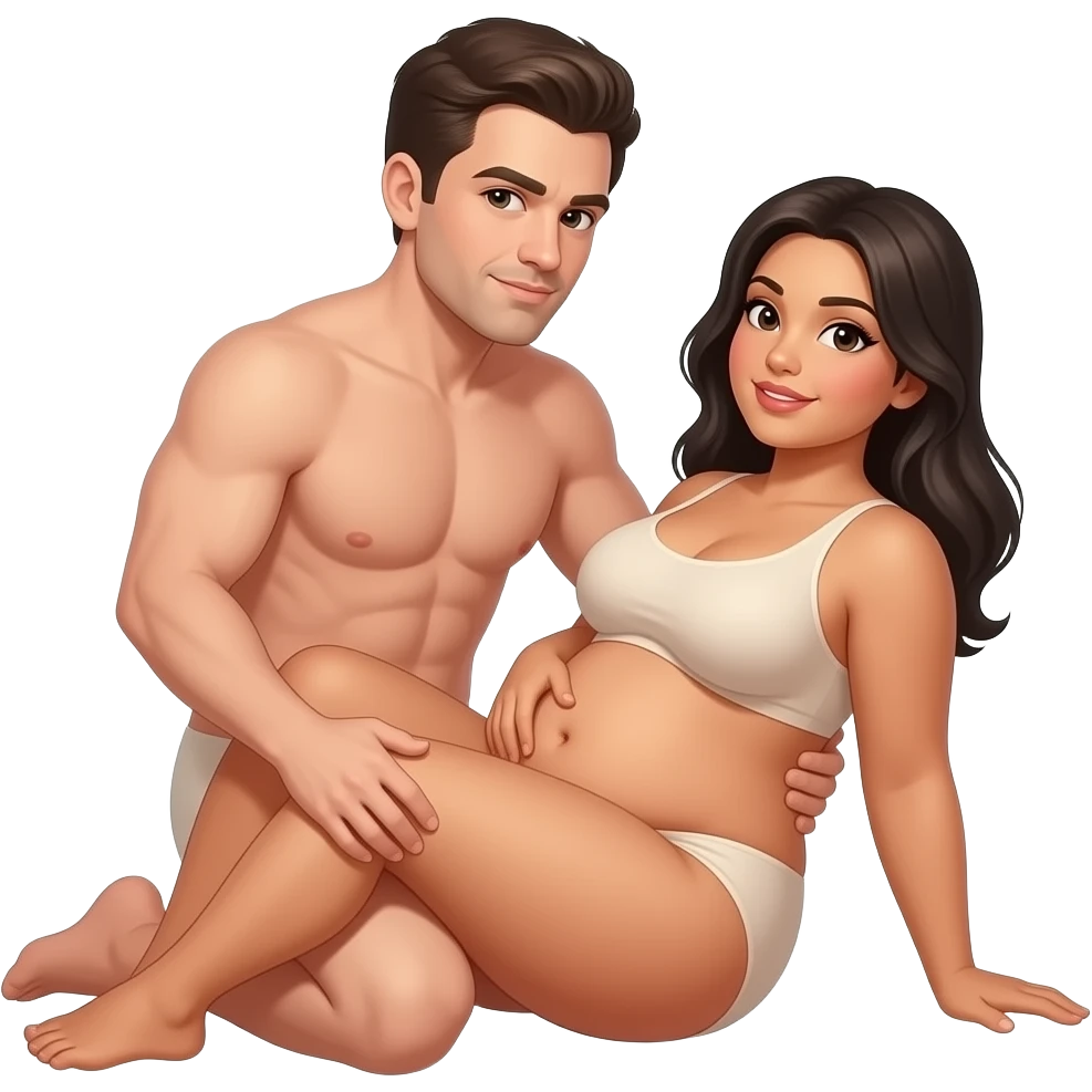 A white man and a Latino woman in a sex position both are nude the woman is chubby emoji