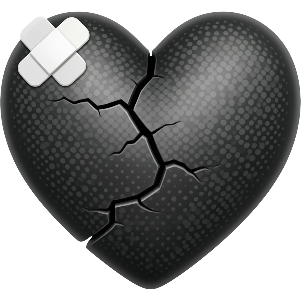 Black cracked heart with small white bandages emoji