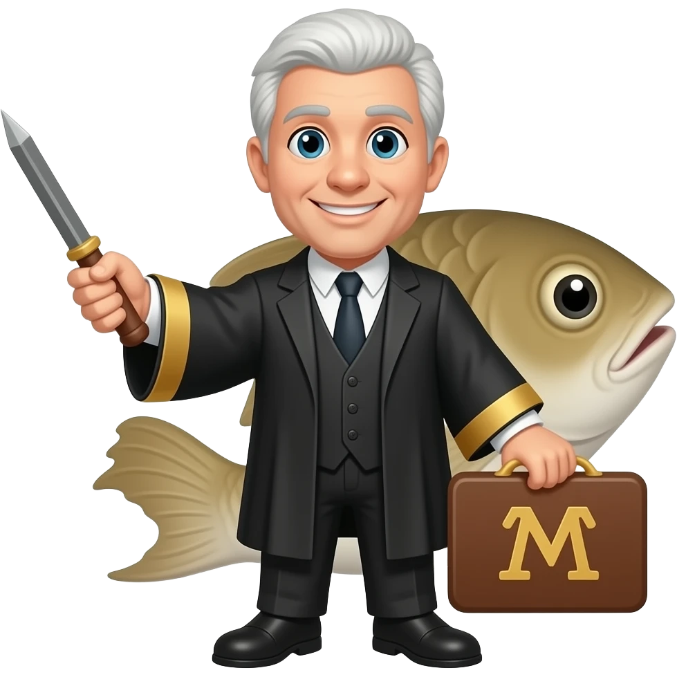 generate emoji of a happy brown fish judge standing on its tail aquaculture law emoji