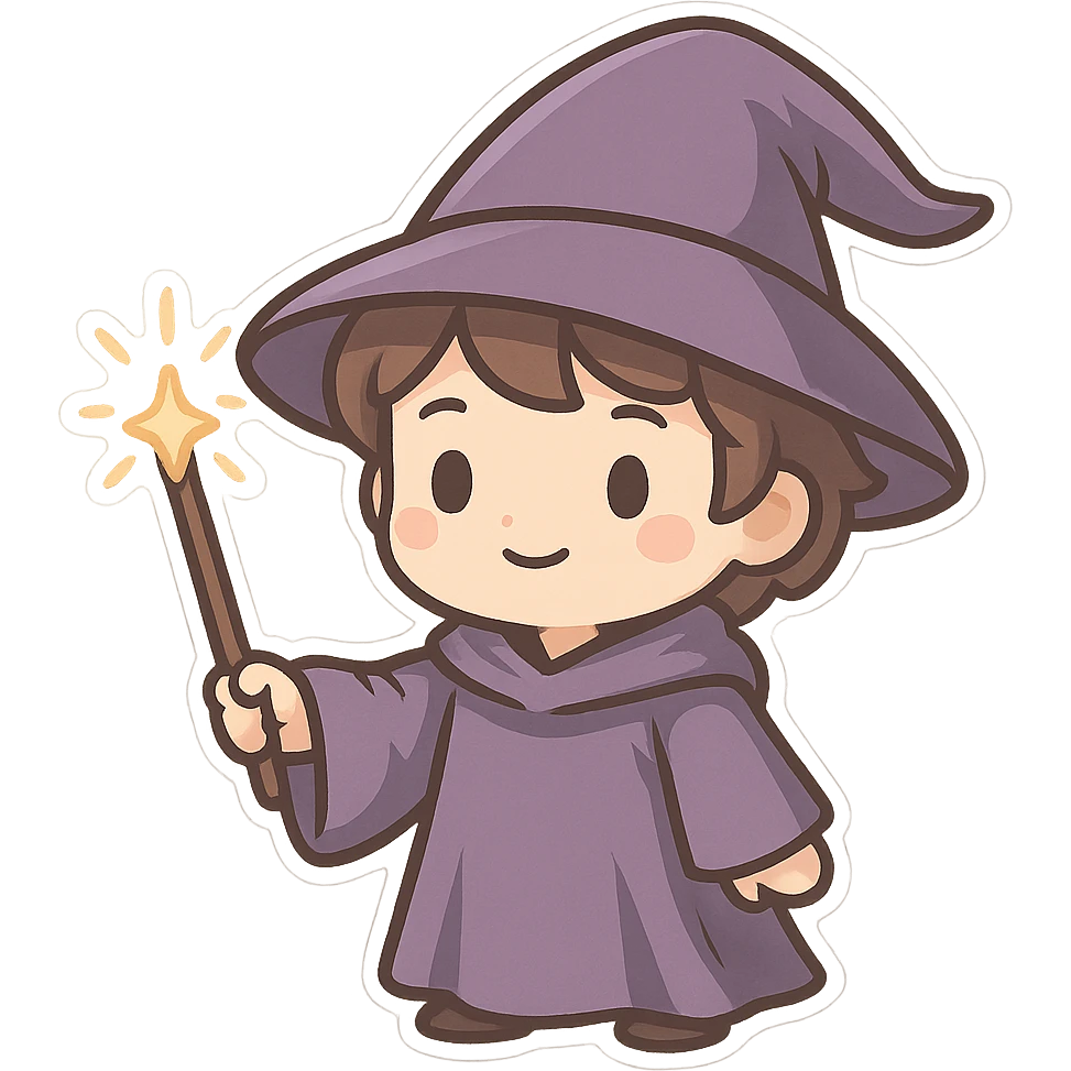 一位穿着紫色魔法袍的魔法师，拿着一个魔法杖 emoji