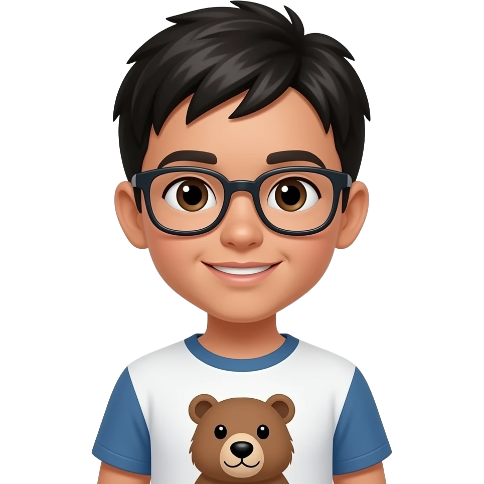 Not an adult a kid like eleven years and his shirt is beavibutt head and his skin light brown and hair color black and glasses emoji