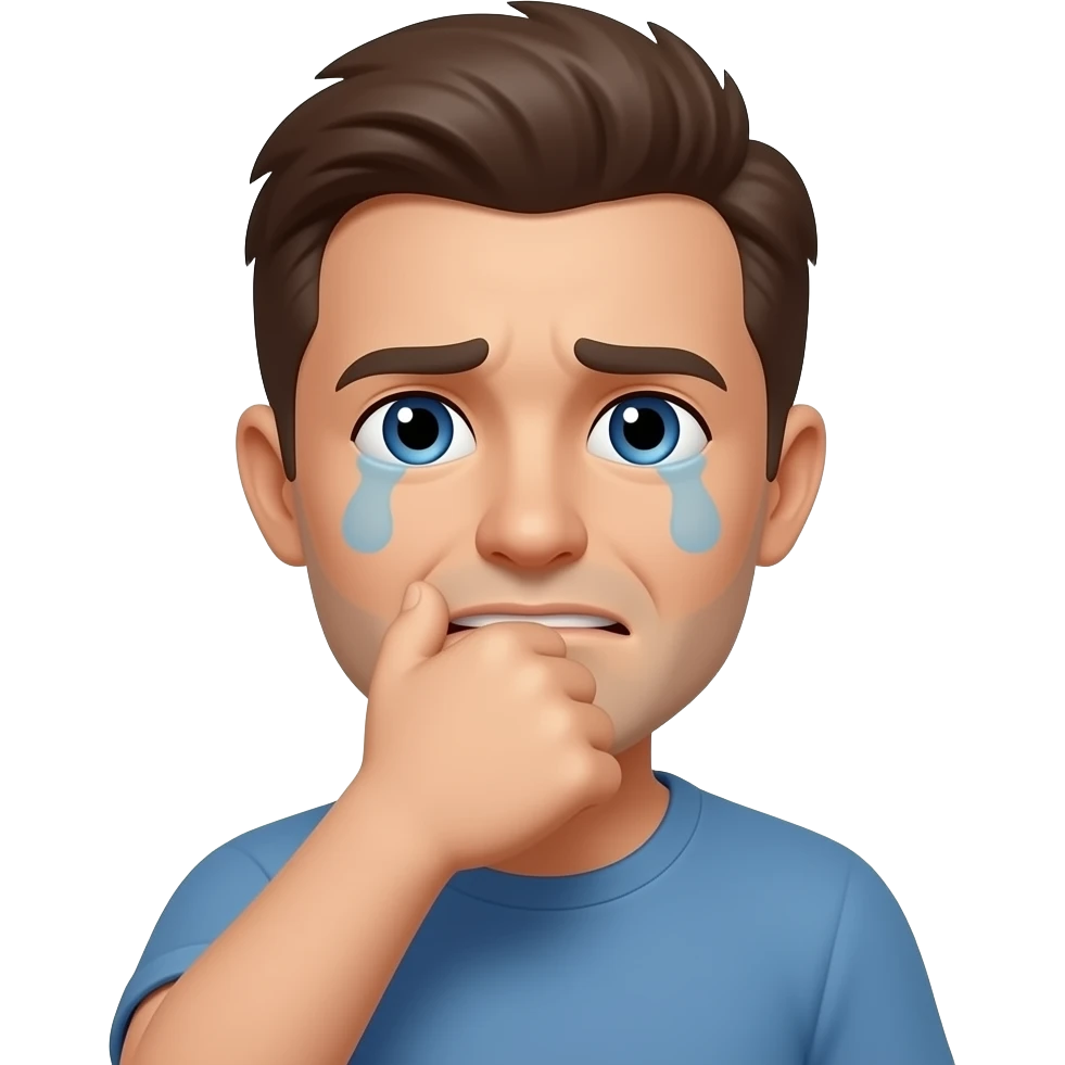 Crying with fist over mouth emoji