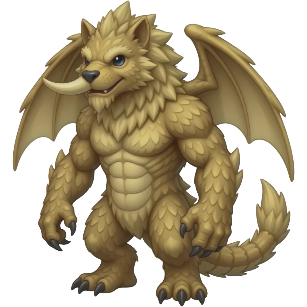 Guilmon-Renamon-Wickerbeast-Vernid-animal-hybrid-creature, full body emoji