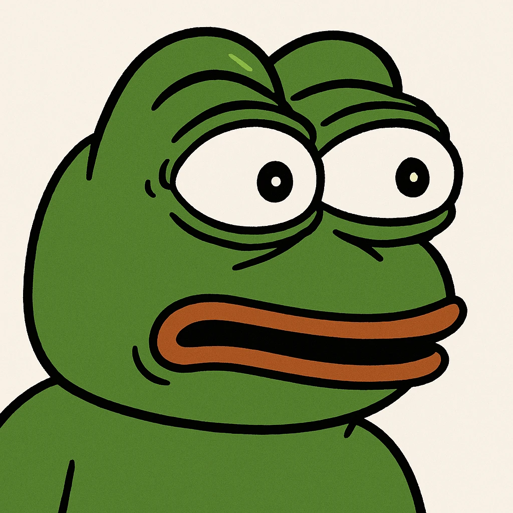 Pepe the Frog looking surprised, with wide eyes, classic Pepe style emoji