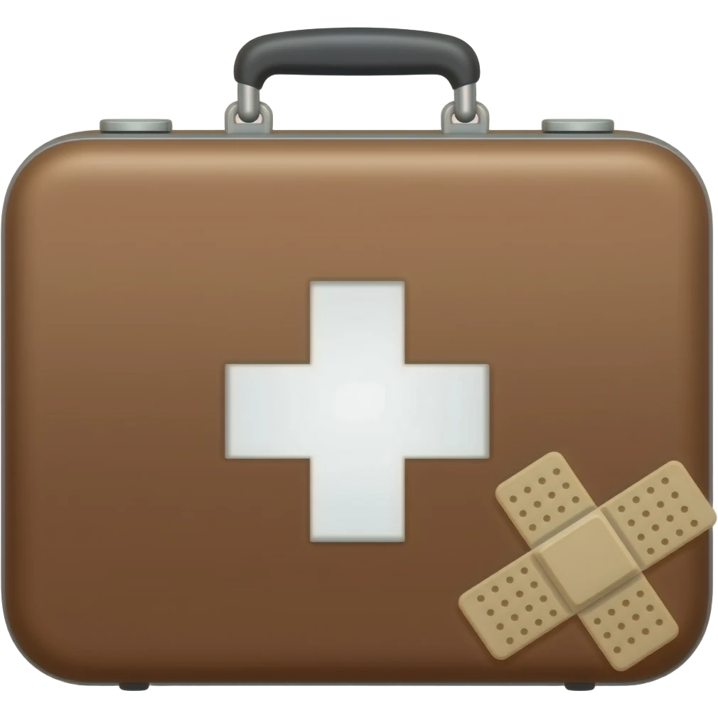 plain brown briefcase with medical cross in the middle and a beige bandaid emoji