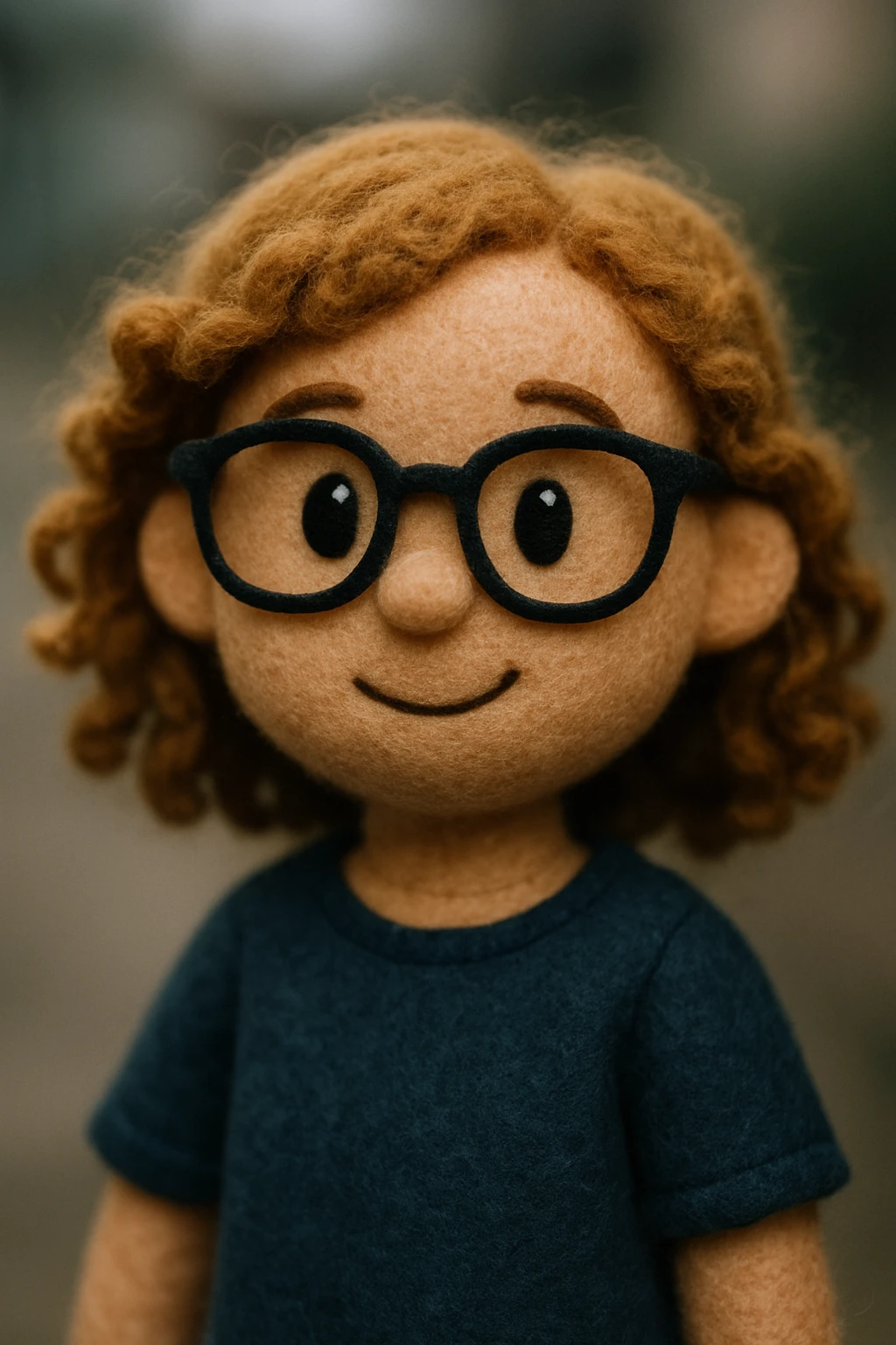 portrait avatar of a girl with dark blonde curly hair, black glasses, brown eyes, simple style emoji