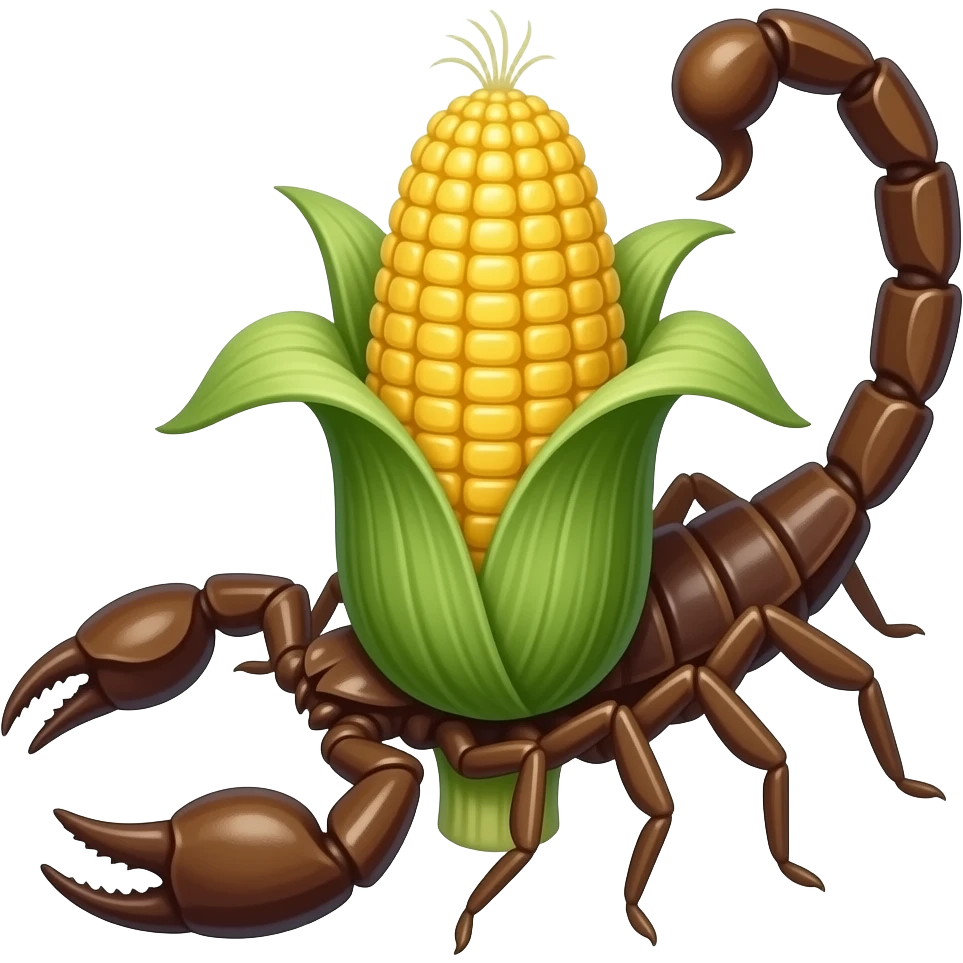 crea un escorpion que tenga rasgos de elote, un elote escorpion. Pero que sea un hibrido entre escorpion y elote emoji
