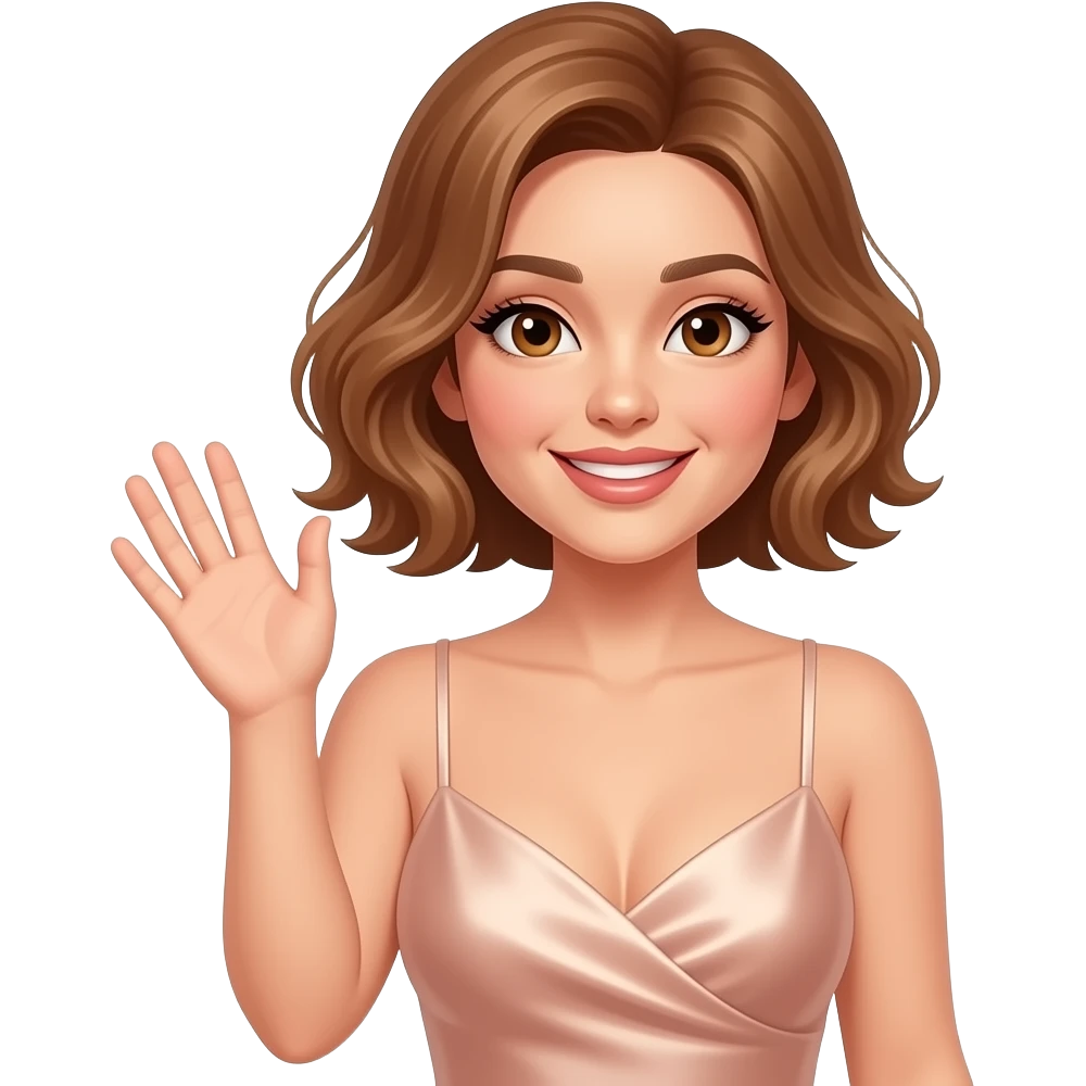 glamours,-tanned,-very-beautiful-woman-with-big-plump-rose-beige-lips,-long-lashes,-honey-silky-very short- hair,-wavy-hair,-hazel-eyes-wearing-nude-strappy-silky-dress-She-Looks-sexy-and-smiling-hand-over-head-waving-Hello-From-hips-up emoji