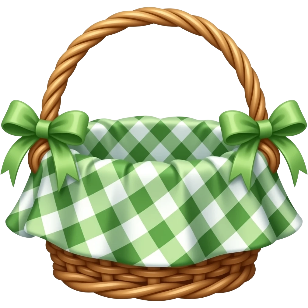 basket with forest green gingham cloth and bows emoji