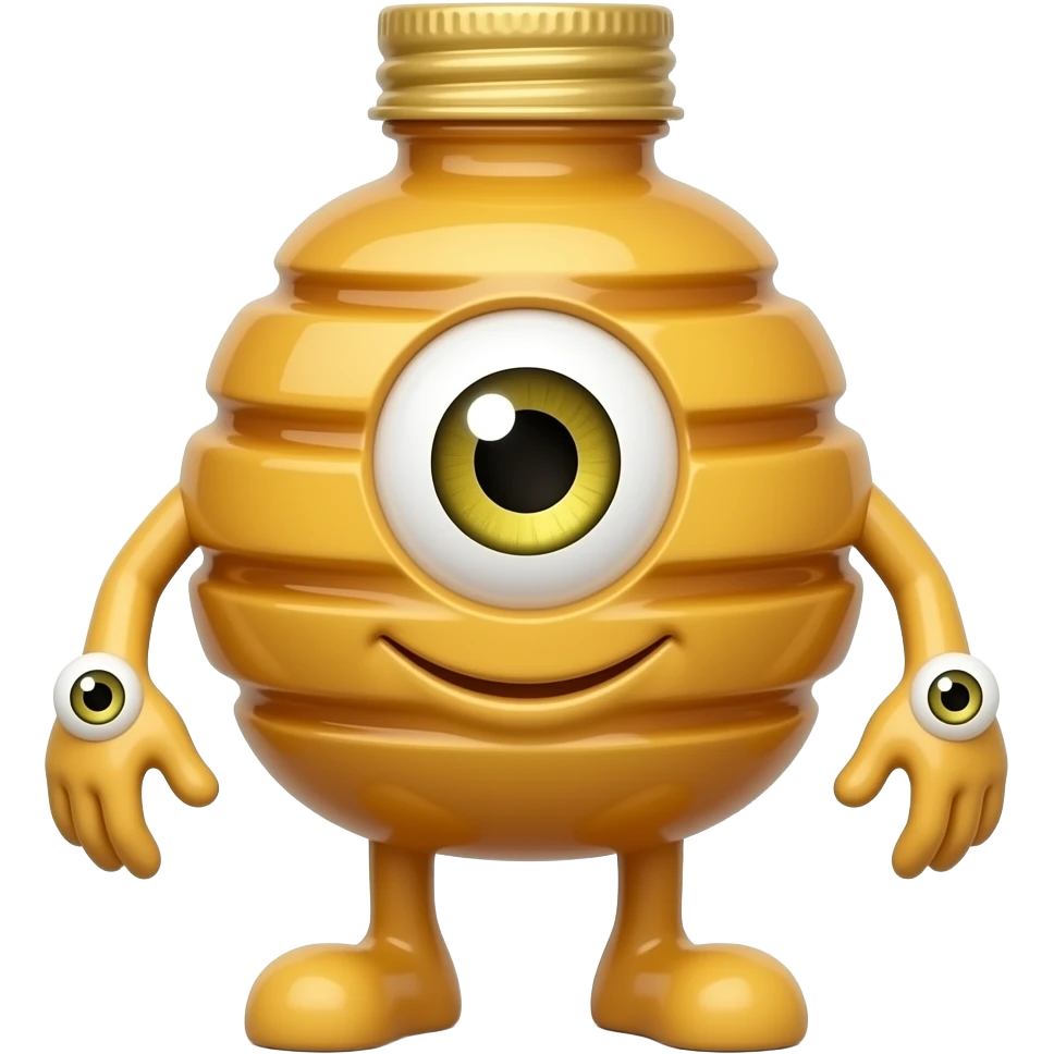 A honey bottle with one single eye and legs and arms with yellow eyes with yellow eyes emoji