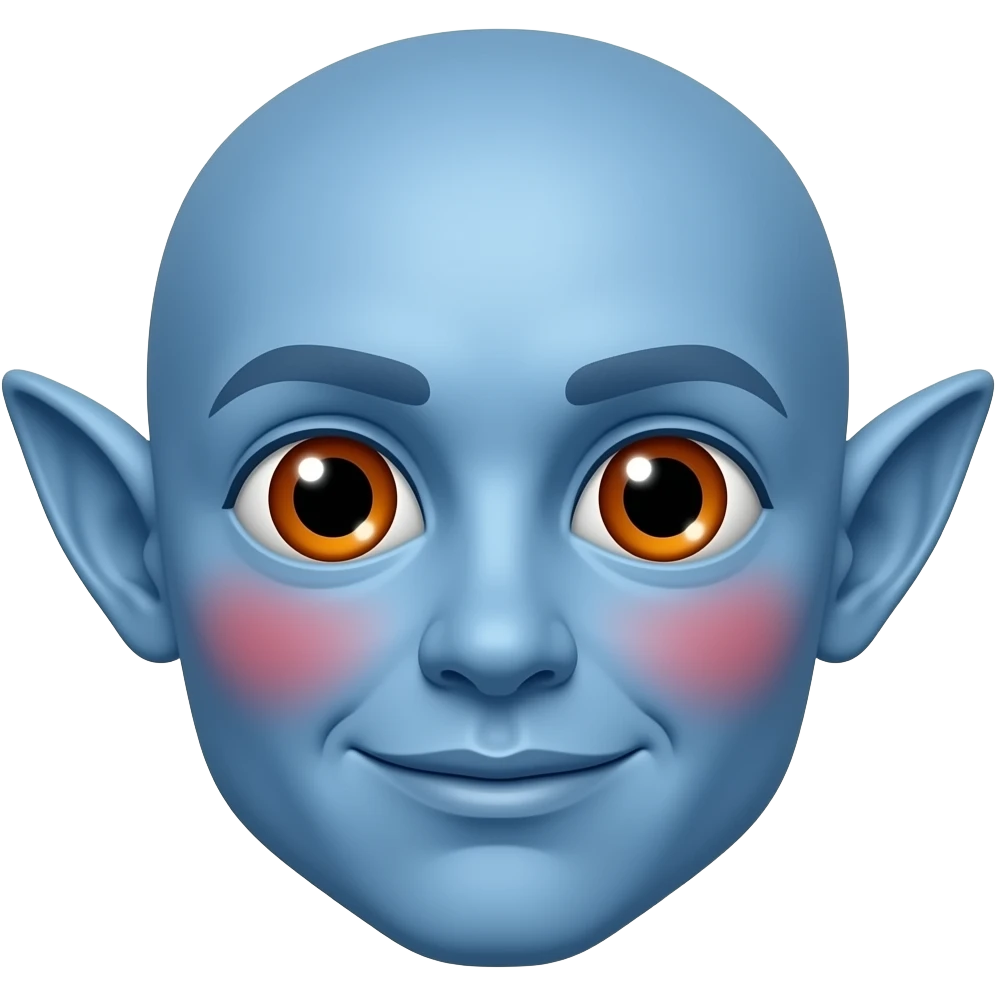 높은색상출력.   엘프 귀 파란 얼굴의 붉은색 홍조 큰 눈 오렌지색 작은 동공 이모티콘 emoji