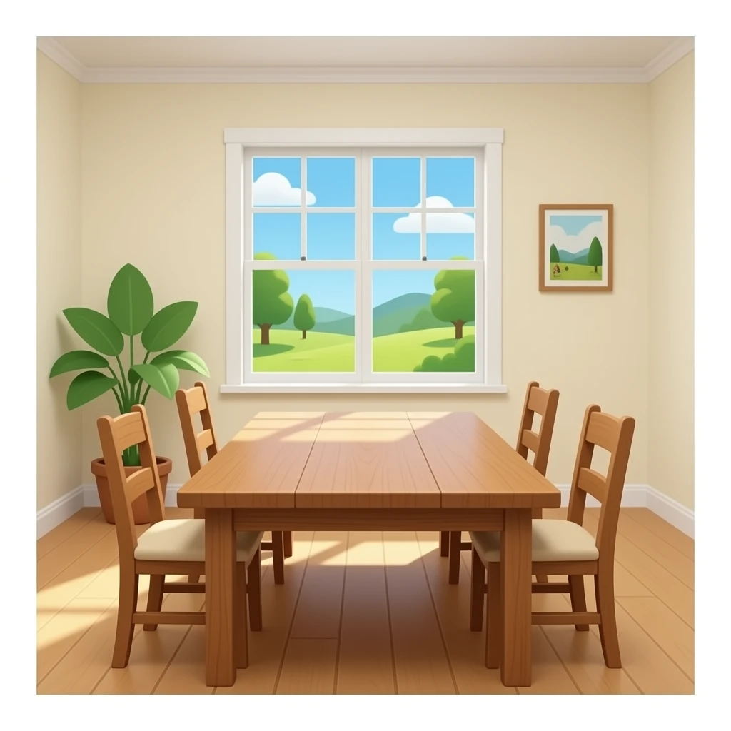 a table that is long and there is nothing there not a fork or anything else with chair to family emoji