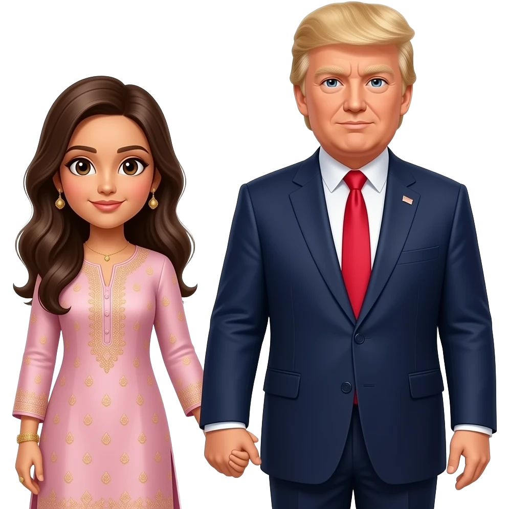 Farheen  holding  hands in shalwar kameez  on Barron Trump in trust  a Barron Trump the  President Donald Trump and an along in circle son Barron Trump emoji