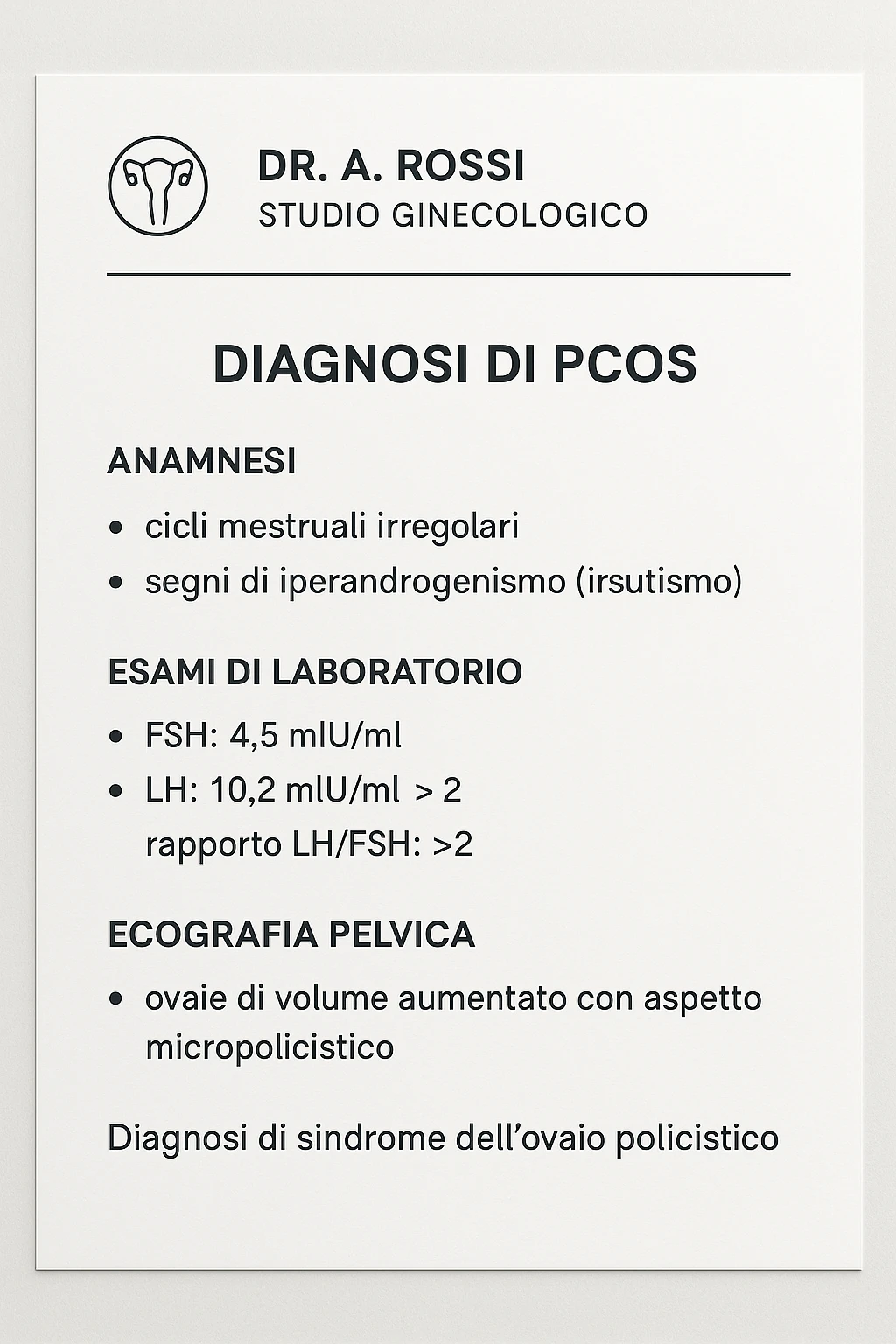 Diagnosi di PCOS data dal ginecologo in italiano emoji