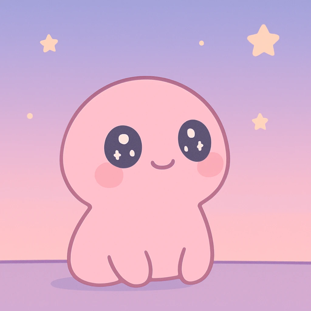 pink character gazing at a twilight sky, peaceful and whimsical, kawaii style emoji