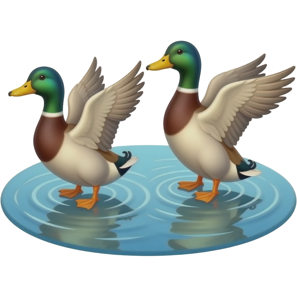 Two ducks flapping and floating in a pond emoji