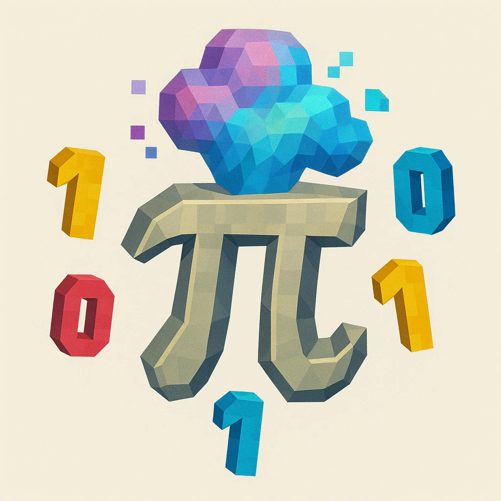 a custom emoji that combines the π (pi) math symbol, binary code, and a magical cloud or digital mist emerging from it. emoji