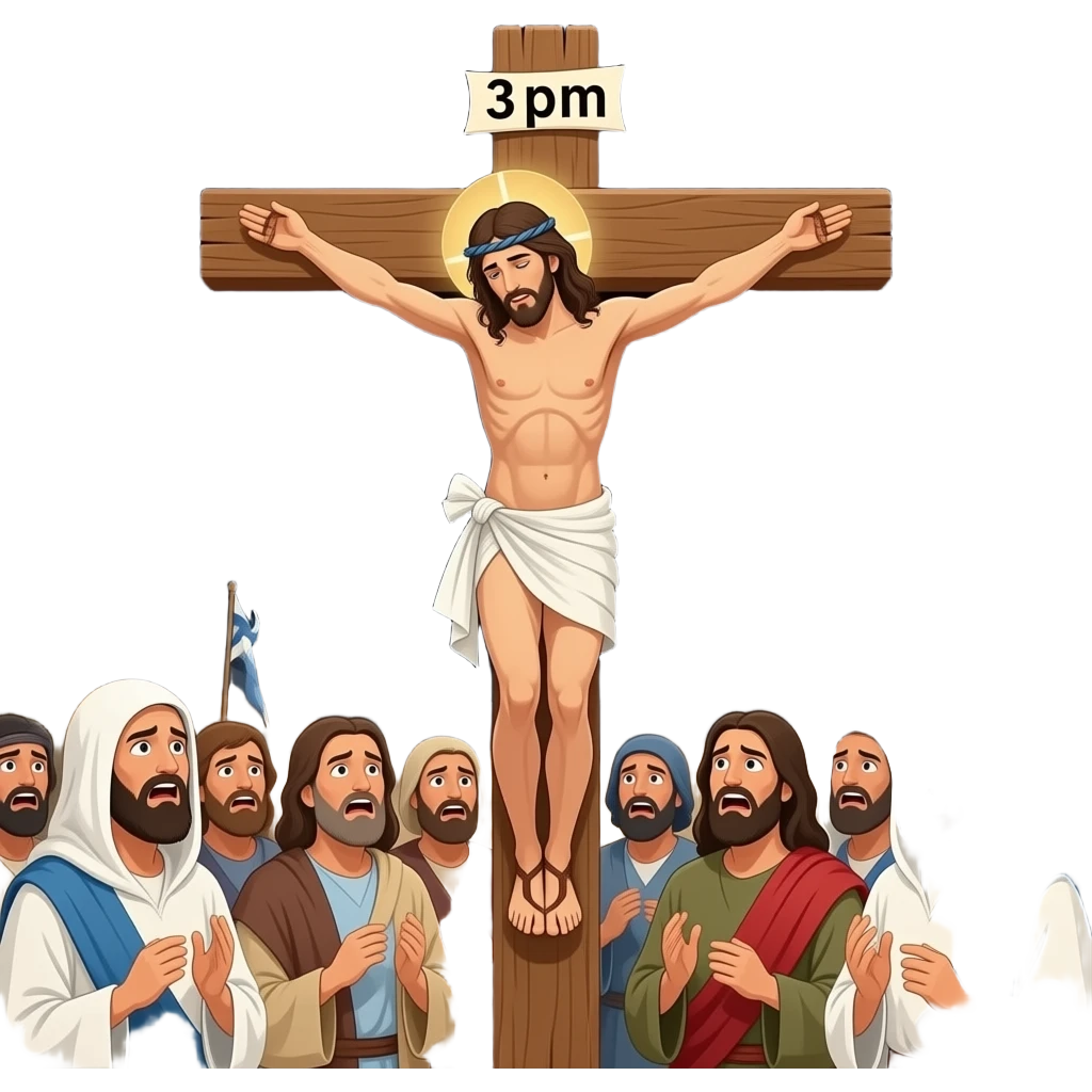 JESUS CRUCIFIED  on cross and at hour 3 pm he gace his life on cross and and the sky comes black at all and all israel is terrified emoji