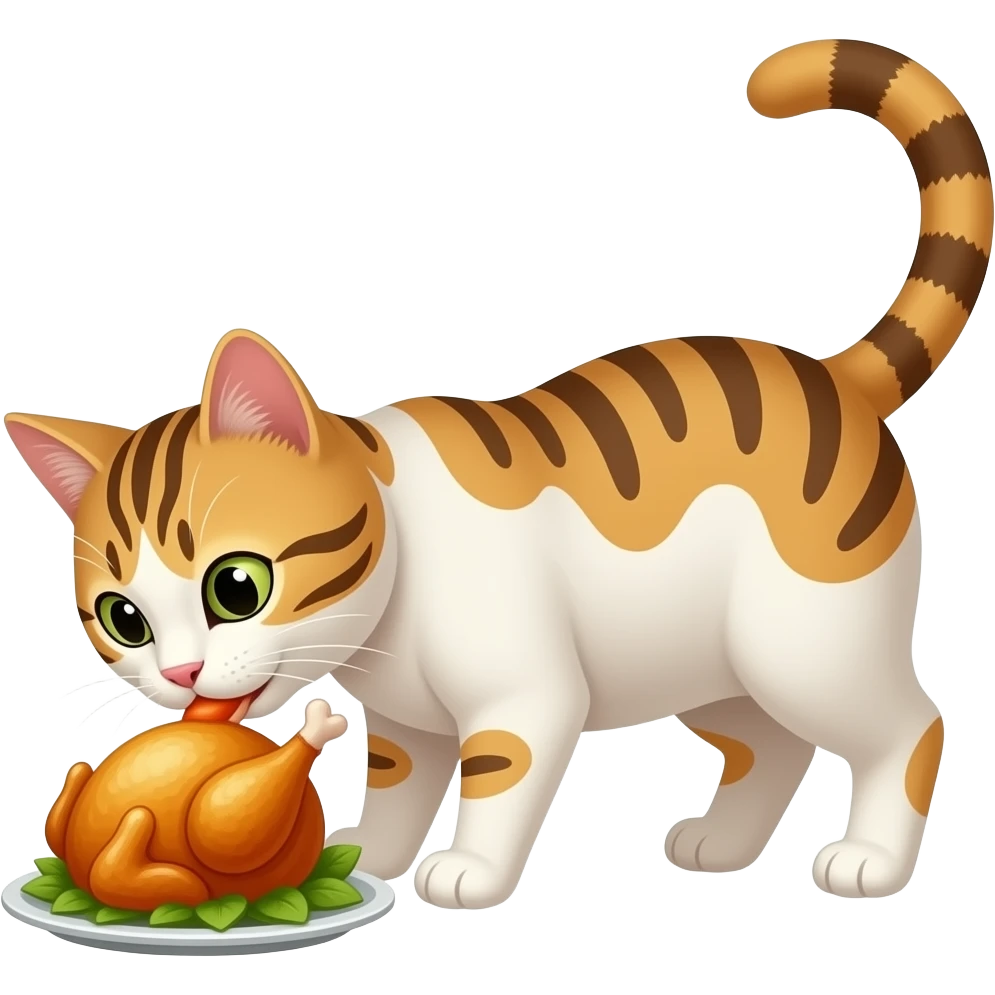 Make a cat eating chicken emoji