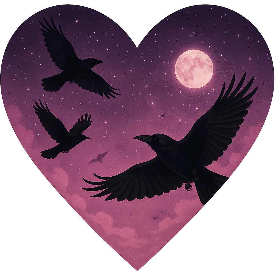  heart with pink night sky and dark ravens, remove background emoji
