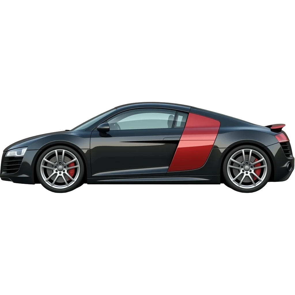 Svart og litt rød Audi r8 men litt fra siden å mer emojiete emoji