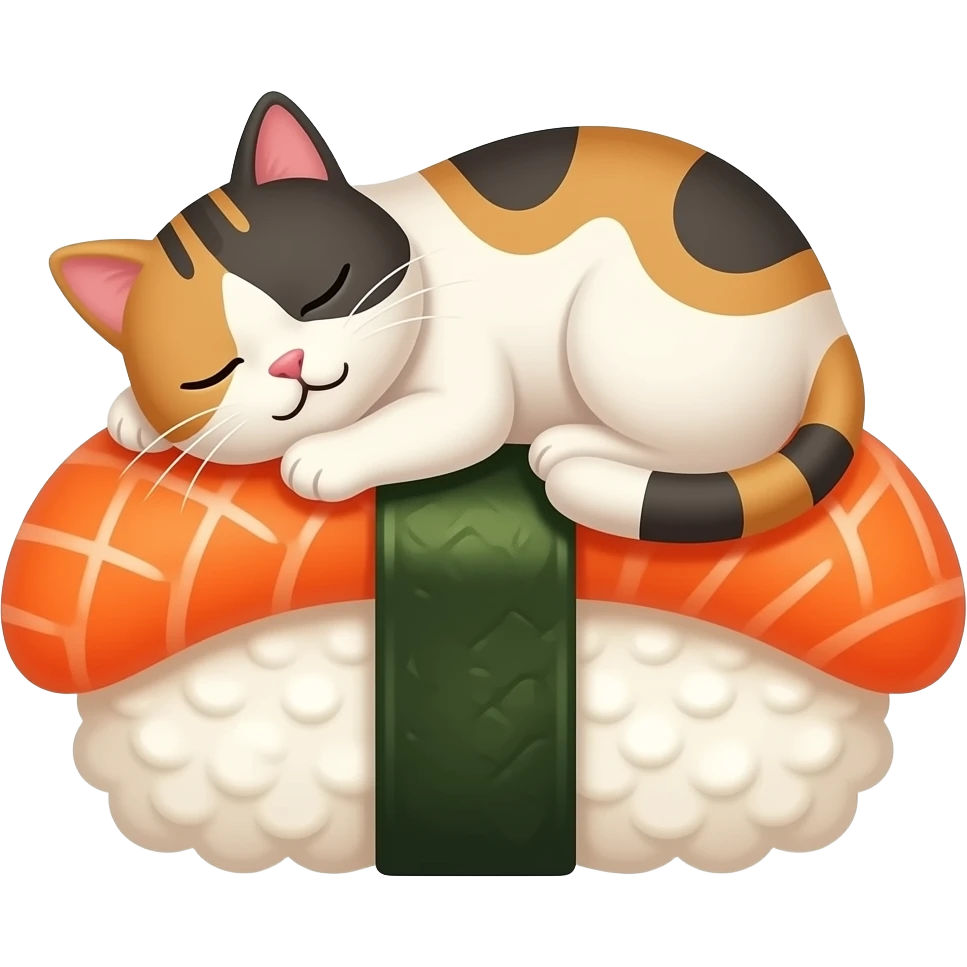 a cat napping on top of a piece of ikura nigiri emoji