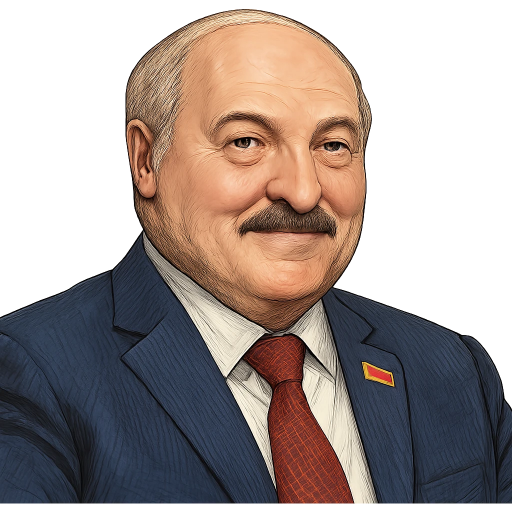 Александр Лукашенко в слегка рисованном, но при это объемный стиле, слегка улыбается, прозрачный фон emoji
