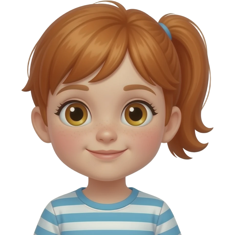 Niño pequeña pelirroja con coleta y ojos miel emoji