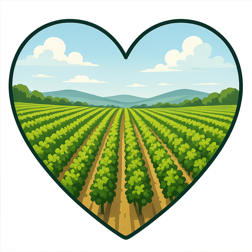heart with a lush vineyard landscape, clean digital illustration emoji