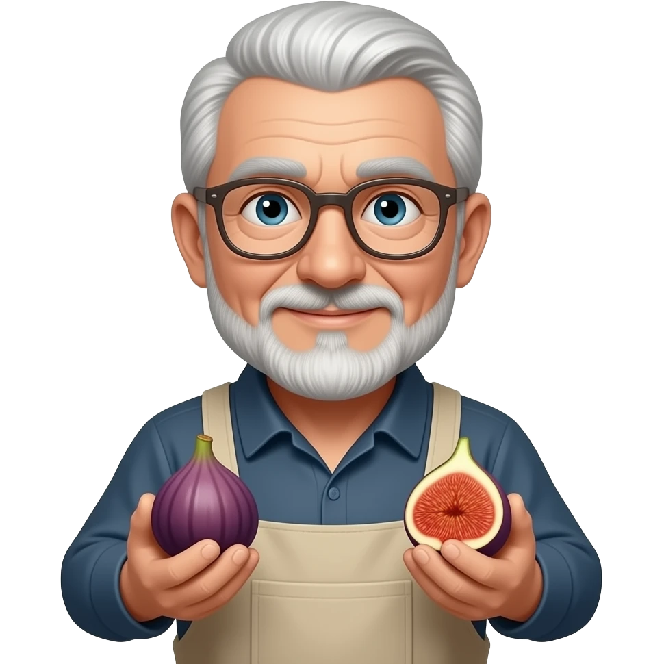 no beard, no mustache 72-year-old man and figs emoji