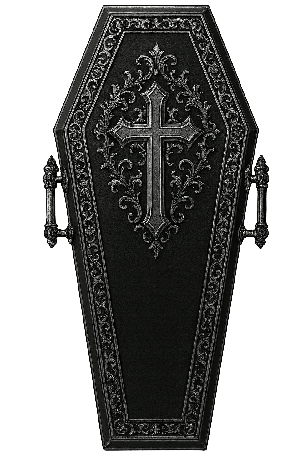 gothic coffin, black and silver, elegant and detailed, no background emoji