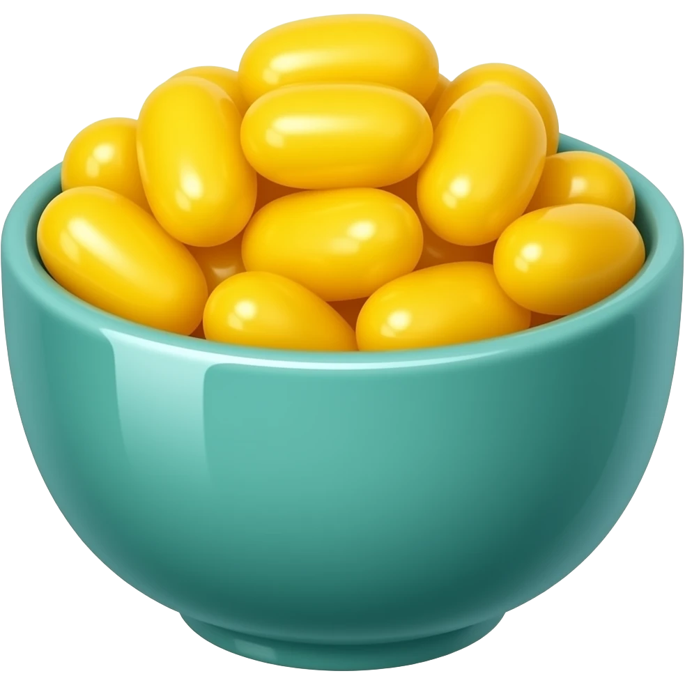 super realistic teal bowl of yellow jelly beans emoji