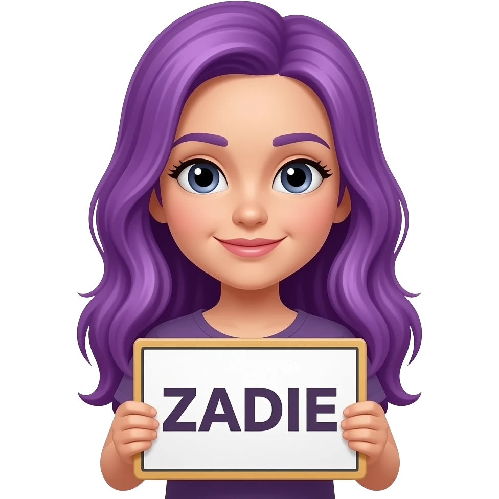 girl with long purple hair with a ZADIE sign emoji