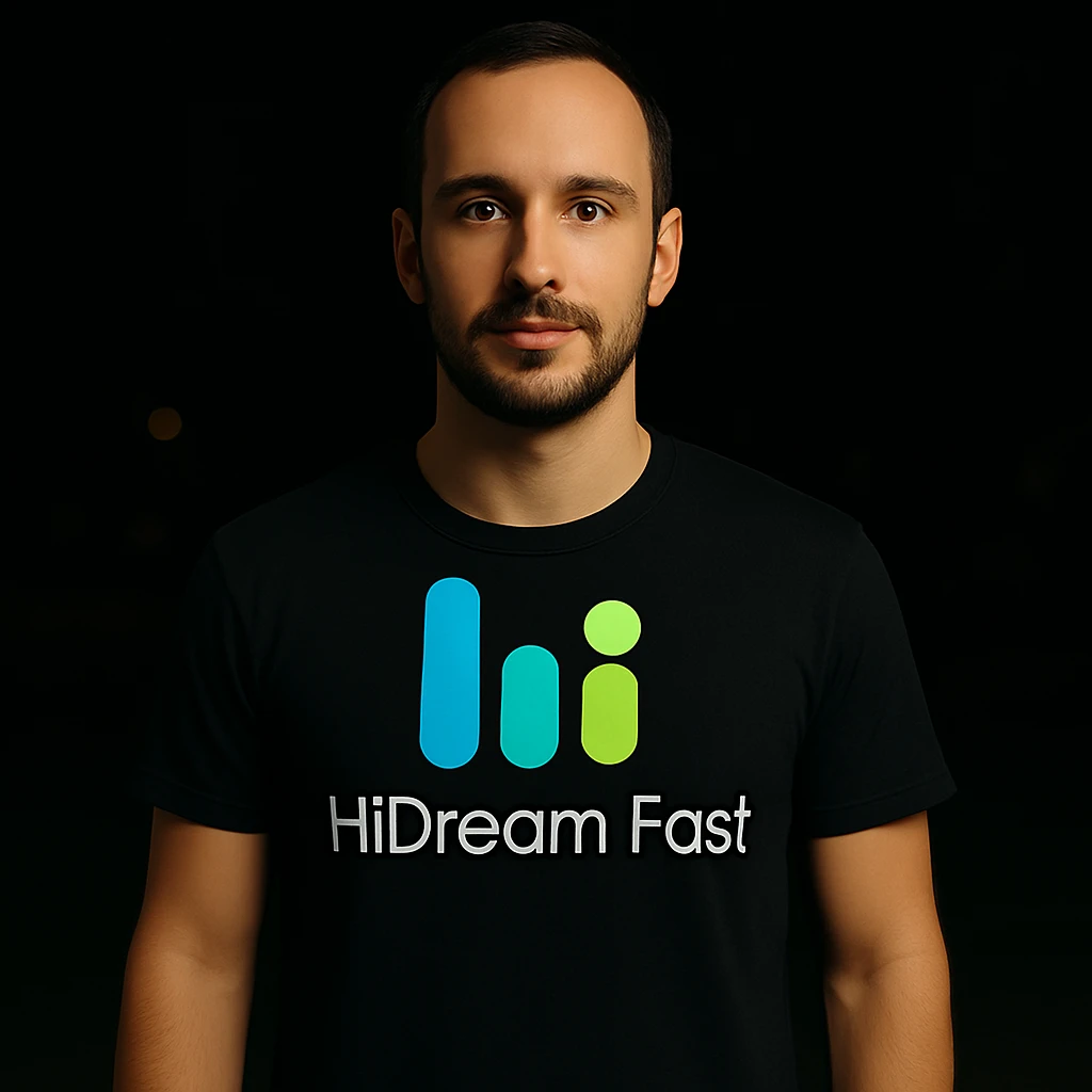 man wearing tshirt with this logo, dark night background with dim , add fast below logo, make man fit into image, add fast insead pf the dev keep rest same emoji