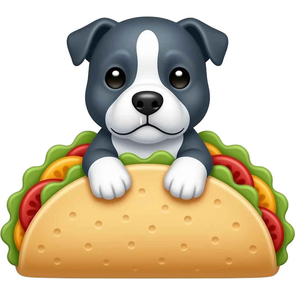 cute full dark grey blueish head, white paws, staffie puppy black eyed in a taco, no white on the head emoji