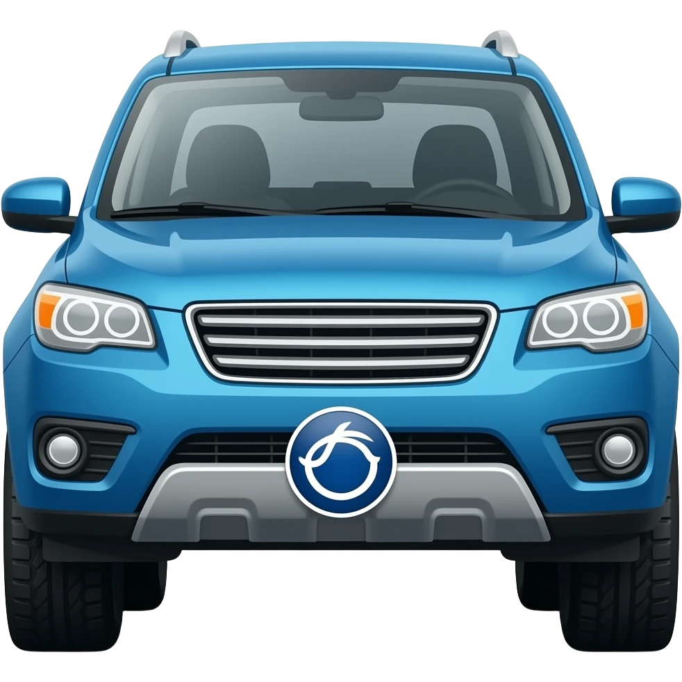 Blue suv with a logo showing a circle emoji