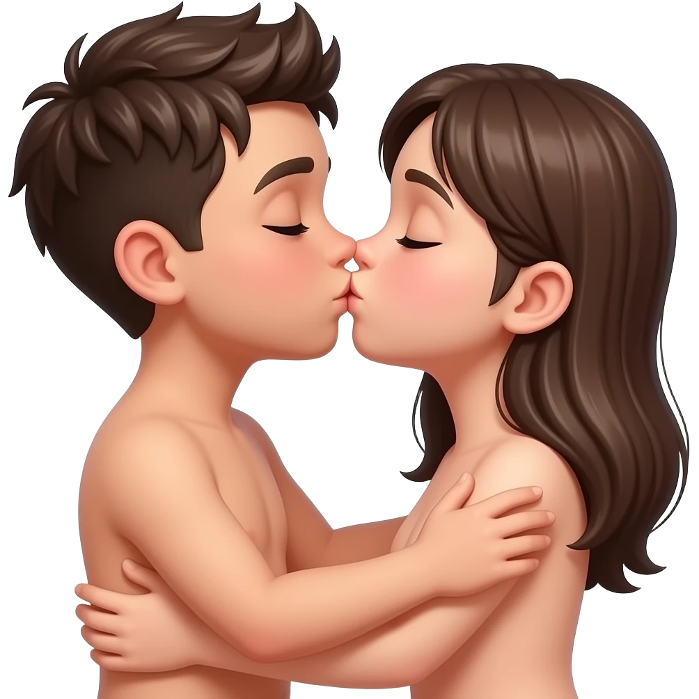 A boy and girl kissing and huging eachother with naked emoji