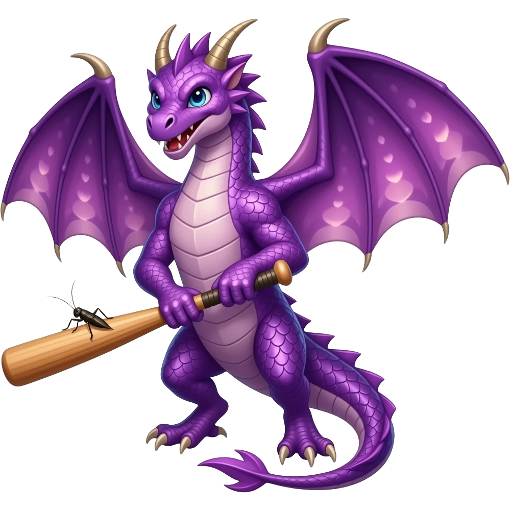 Purple dragon holding a cricket bat emoji