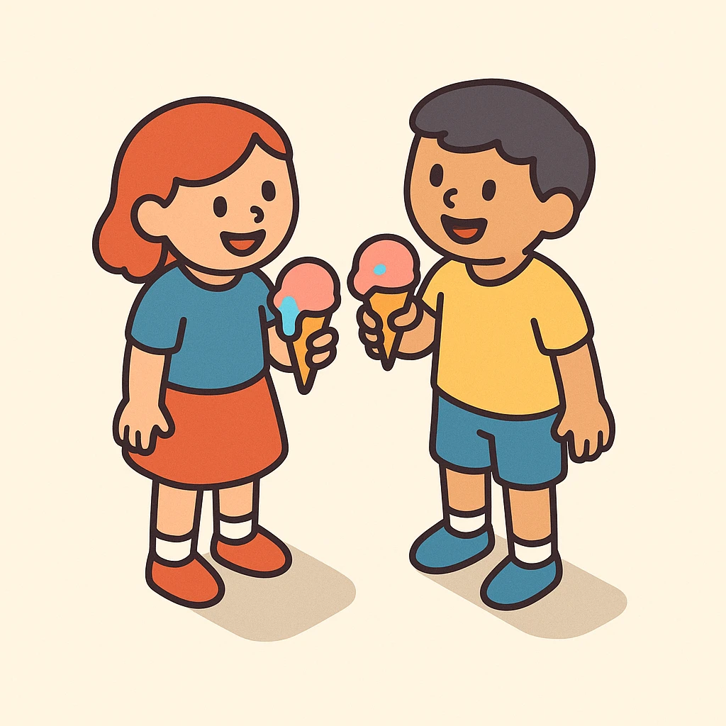 happy children with melting ice cream cones emoji
